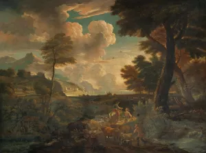 An Italianate landscape with herdsmen by Pieter Mulier The Elder Oil Painting