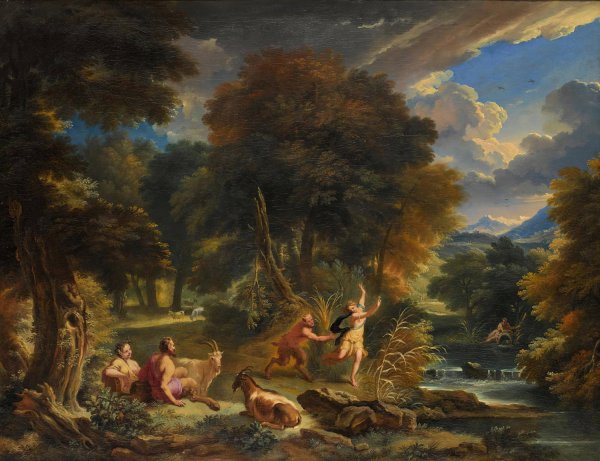 Main Product Photo of Pan And Syrinx In A River Landscape  Painting by Pieter Mulier The Elder
