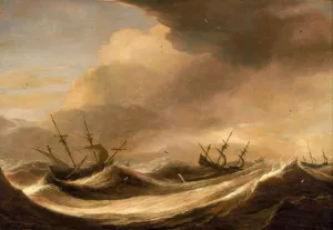 Ships in a Heavy Sea Running before a Storm by Pieter Mulier The Elder Oil Painting