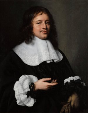 A Portrait Of A Gentleman, Half-Length, With A White Collar And Cuffs And Holding A Pair Of Gloves by Pieter Nason Oil Painting