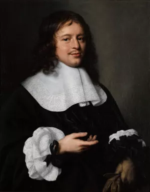 A Portrait Of A Gentleman, Half-Length, With A White Collar And Cuffs And Holding A Pair Of Gloves by Pieter Nason Oil Painting