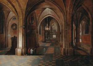 A church interior by night by Pieter Neeffs The Elder Oil Painting