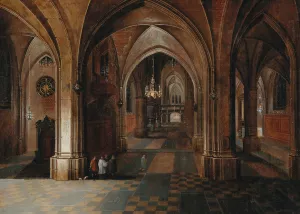 A church interior by night by Pieter Neeffs The Elder Oil Painting