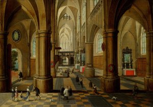 Interior of a Gothic Church II by Pieter Neeffs The Elder Oil Painting