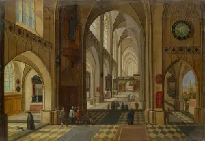 Interior of a Gothic Church by Pieter Neeffs The Elder Oil Painting