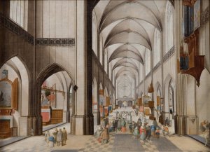 Interior Of A Three-Aisled Gothic Church During A Sermon by Pieter Neeffs The Elder Oil Painting