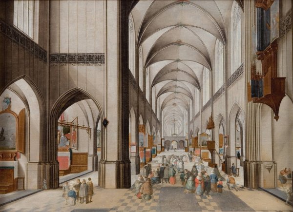 Main Product Photo of Interior Of A Three-Aisled Gothic Church During A Sermon  Painting by Pieter Neeffs The Elder