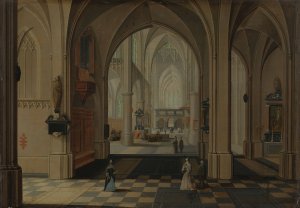 Interior of an Imaginary Gothic Church, Looking East by Pieter Neeffs The Elder Oil Painting