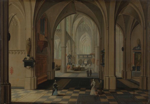 Main Product Photo of Interior of an Imaginary Gothic Church, Looking East  Painting by Pieter Neeffs The Elder