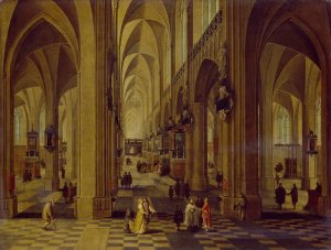 Interior of Antwerp Cathedral by Pieter Neeffs The Elder Oil Painting