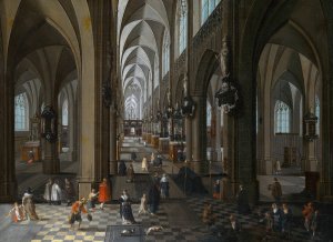Interior of Antwerp Cathedral by Pieter Neeffs The Elder Oil Painting