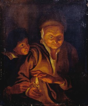 A Boy lighting a Candle from one held by an Old Woman by Peter Paul Rubens Oil Painting