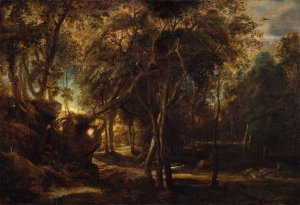 A Forest at Dawn with a Deer Hunt by Peter Paul Rubens Oil Painting