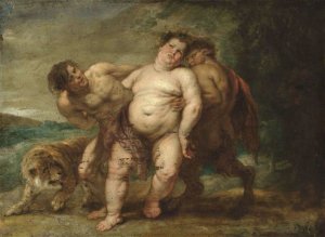 Drunken Bacchus with Faun and Satyr