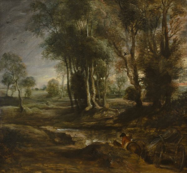 Evening Landscape with Timber Wagon  by Peter Paul Rubens - Hand-Painted Oil Painting Reproduction