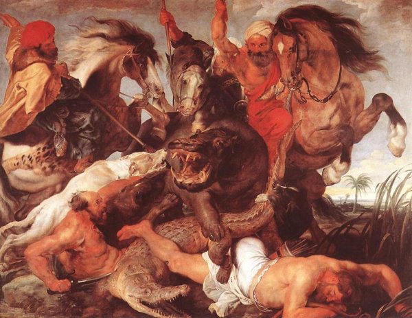 Main Product Photo of Hippopotamus and Crocodile Hunt Painting by Peter Paul Rubens