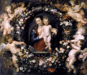 Madonna in Floral Wreath Oil Painting by Peter Paul Rubens - Bestsellers