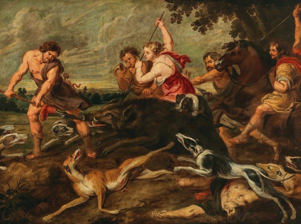 Meleager and Atalante hunting the Calydonian boar by Peter Paul Rubens - Hand-Painted Oil Painting Reproduction