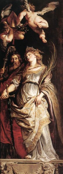 Raising of the Cross: Sts Eligius and Catherine by Peter Paul Rubens Oil Painting