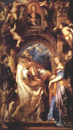 Saint Gregory With Saints Domitilla, Maurus, And Papianus by Peter Paul Rubens - Oil Painting Reproduction