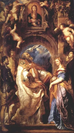 Saint Gregory With Saints Domitilla, Maurus, And Papianus Oil painting by Peter Paul Rubens