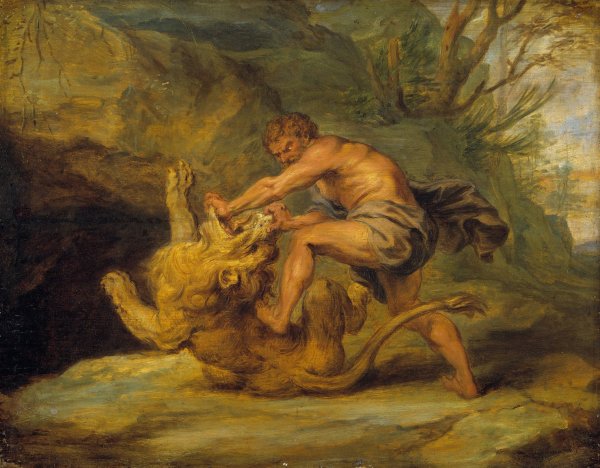 Samson and the Lion. Study by Peter Paul Rubens - Hand-Painted Oil Painting Reproduction