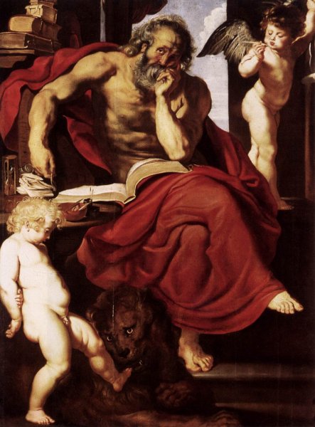 St Jerome in His Hermitage by Peter Paul Rubens - Hand-Painted Oil Painting Reproduction