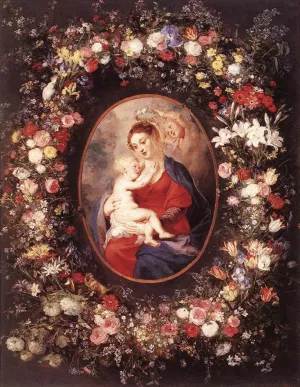The Virgin and Child in a Garland of Flower by Peter Paul Rubens Oil Painting