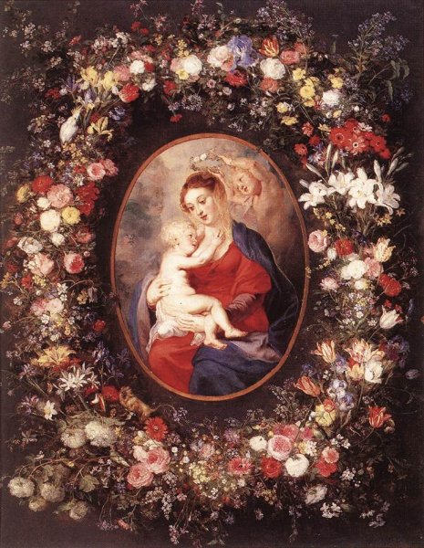 The Virgin and Child in a Garland of Flower by Peter Paul Rubens - Hand-Painted Oil Painting Reproduction