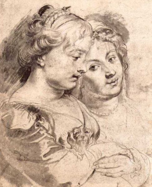 Two Young Women with a Dog by Peter Paul Rubens - Hand-Painted Oil Painting Reproduction