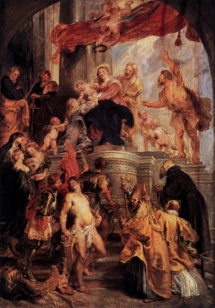 Virgin and Child Enthroned with Saints by Peter Paul Rubens - Hand-Painted Oil Painting Reproduction