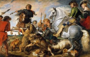 Wolf and Fox Hunt by Peter Paul Rubens Oil Painting
