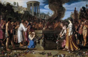 Orestes and Pylades Disputing at the Altar by Pieter Pietersz Lastman - Oil Painting Reproduction