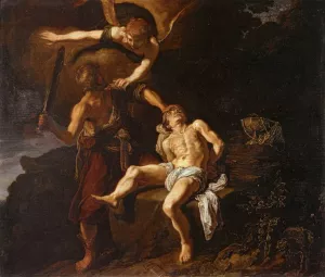 The Angel of the Lord Preventing Abraham from Sacrificing His Son Isaac painting by Pieter Pietersz Lastman