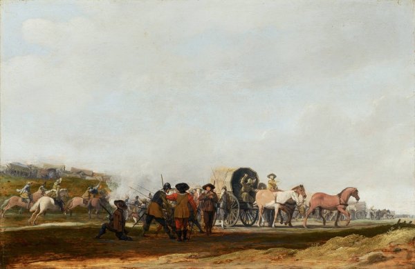 Ambushing an Army Convoy  by Pieter Post - Hand-Painted Oil Painting Reproduction