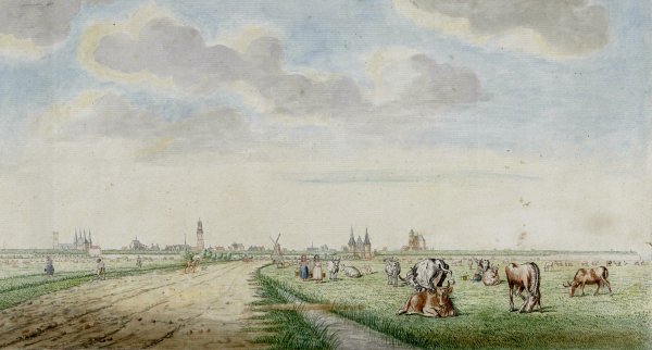 Gezicht op Kampen van de landzijde  by Pieter Remmers - Hand-Painted Oil Painting Reproduction