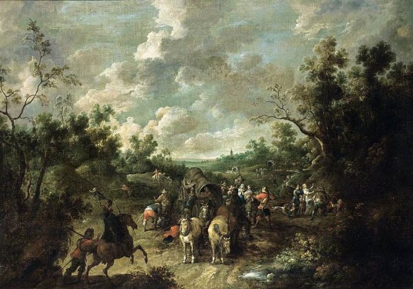 A Wooded Landscape with Travellers by Pieter Snayers - Hand-Painted Oil Painting Reproduction