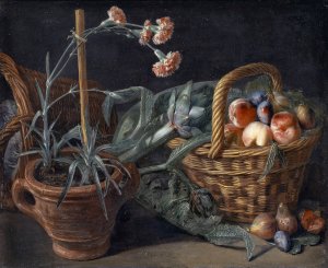 Fruit Basket And Pinks by Pieter Snyers Oil Painting