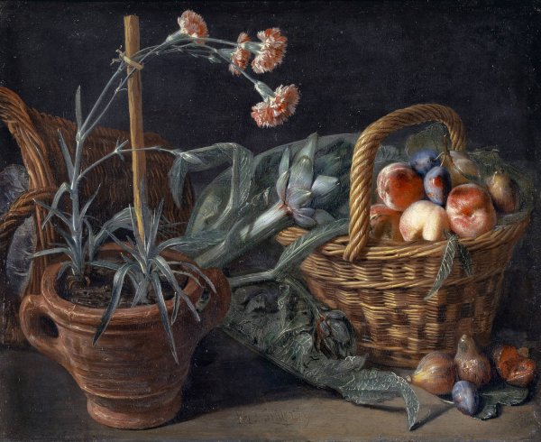 Fruit Basket And Pinks by Pieter Snyers - Hand-Painted Oil Painting Reproduction