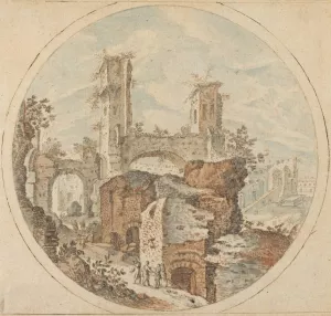 Travellers among Roman Ruins Oil painting by Pieter Stevens