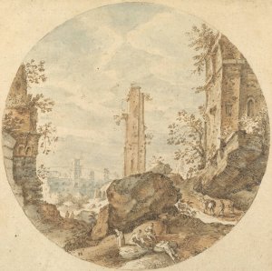Travellers among Roman Ruins by Pieter Stevens Oil Painting