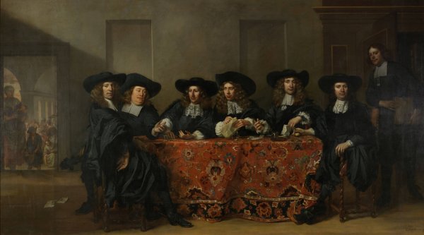 Main Product Photo of Six Regents and the Housemaster of the Oude Zijds Institute for the Outdoor Relief of the Poor, Amsterdam, 1675  Painting by Pieter Van Anraedt