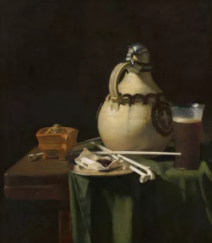 Still Life with Earthenware Jug and Clay Pipes Oil painting by Pieter Van Anraedt
