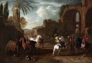A Riding-School by Pieter Van Bloemen Oil Painting