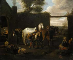 At the Forge by Pieter Van Bloemen Oil Painting