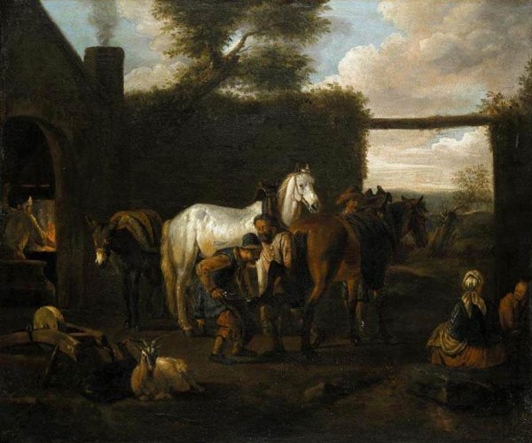 At the Forge by Pieter Van Bloemen - Hand-Painted Oil Painting Reproduction