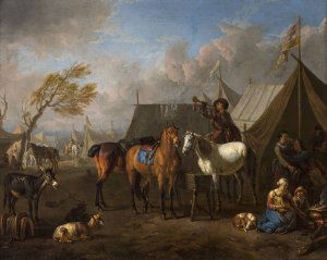Camp Scene with a Trumpeter by Pieter Van Bloemen Oil Painting