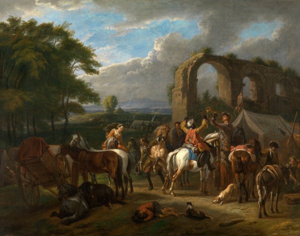 Horseman's Scene  by Pieter Van Bloemen - Hand-Painted Oil Painting Reproduction