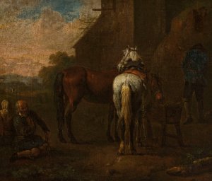 Horses in front of a tavern by Pieter Van Bloemen Oil Painting