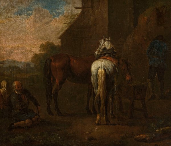 Horses in front of a tavern by Pieter Van Bloemen - Hand-Painted Oil Painting Reproduction